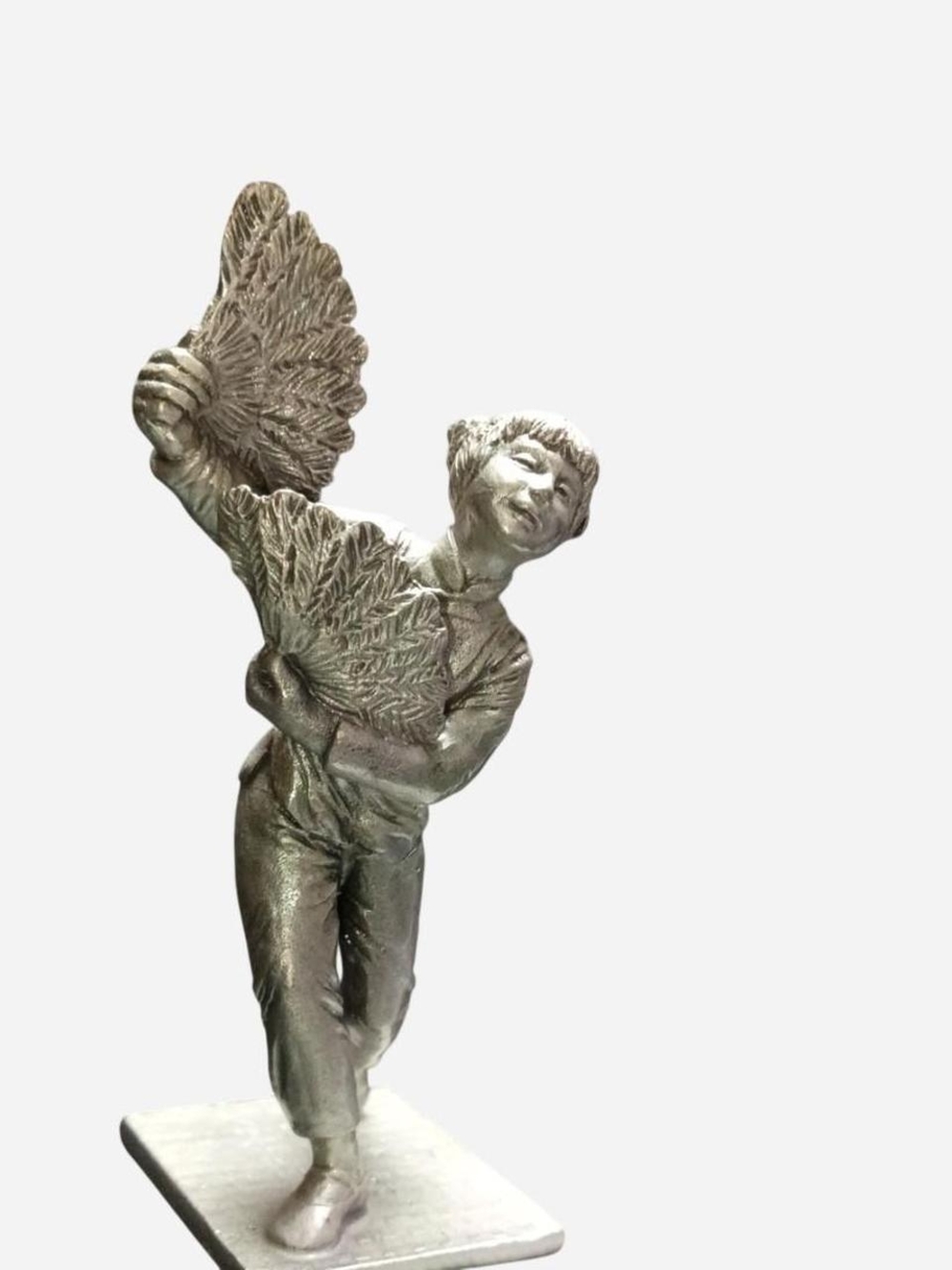 Pewter Chinese Fans Decorative Sculpture - Home Art Accent Chinese‎ Fan Dancer